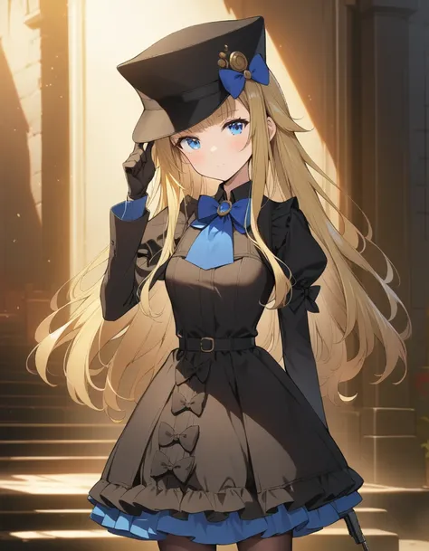 ((best quality))),((ultra-detailed)),((illustration)),((disheveled hair)),((frilld)),(1 girl),(solo), 1girl, gun, handgun, hat, ...