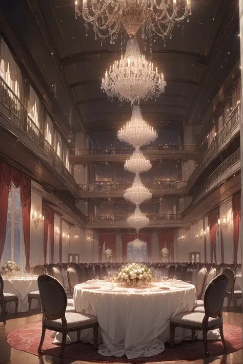 (Best quality、masterpiece、High resolution、detailed)、(Beautiful animation),no people,banquet hall,the Victorian Renaissance,