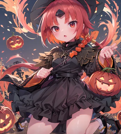 ((masterpiece,best quality:1.2)),((wear witch :1.3)),((jack-o-lantern:1.2)),witch hat,night,blush,sweets:1.3,((black dress:1.3))...