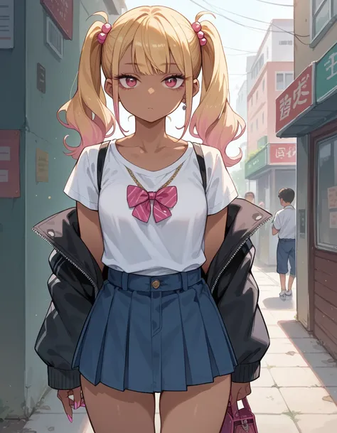 1girl,gyaru,small breasts,bitch,whore,,,pigtails,,standing,,bore,expressionless,