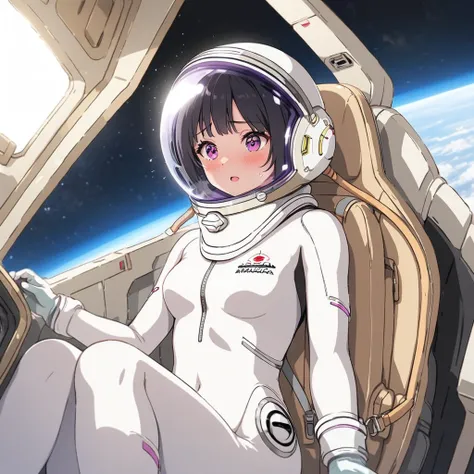 1人of女of子,alone,short hair,(space suit:1.15), black hair space helmet ,whole body, indoor, masterpiece of the highest quality,  t...