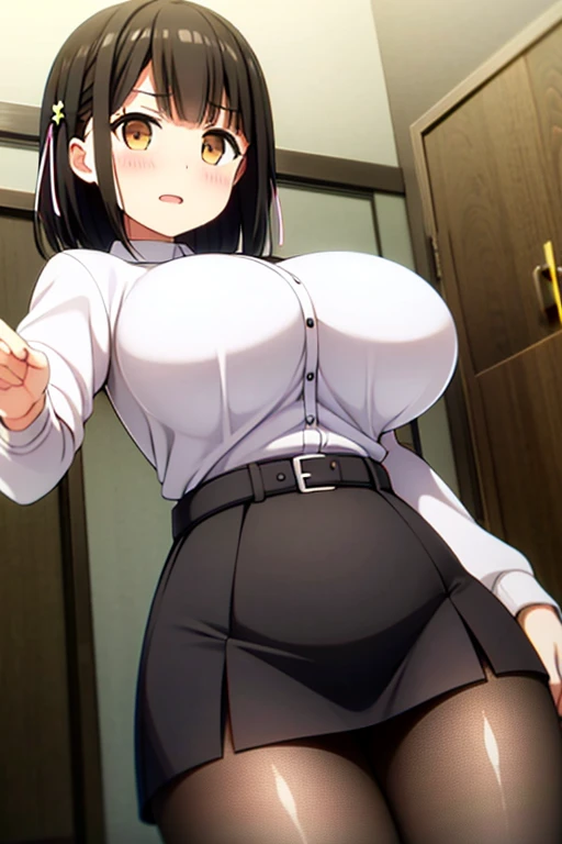 yui hanasaka \(casual\) \(one room\), bangs, belt, black_hair,(close mouth),flown, blush, breasts, brown_eyes, black_hair, cowbo...