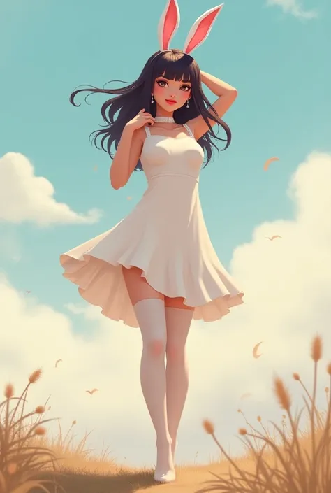 a cartoon picture of a woman in a white dress and stockings, cutesexyrobutts, thicc, lola bunny fanart, ilya kuvshinov. 4 k, oppai cyberpunk, giantess art, trending on cgstation, artstyle : ilya kuvshinov, loish and wlop, ross tran style, pinup art, ilya k...