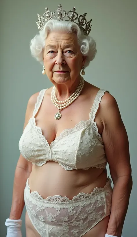 Queen Elizabeth is wearing a lace bikini