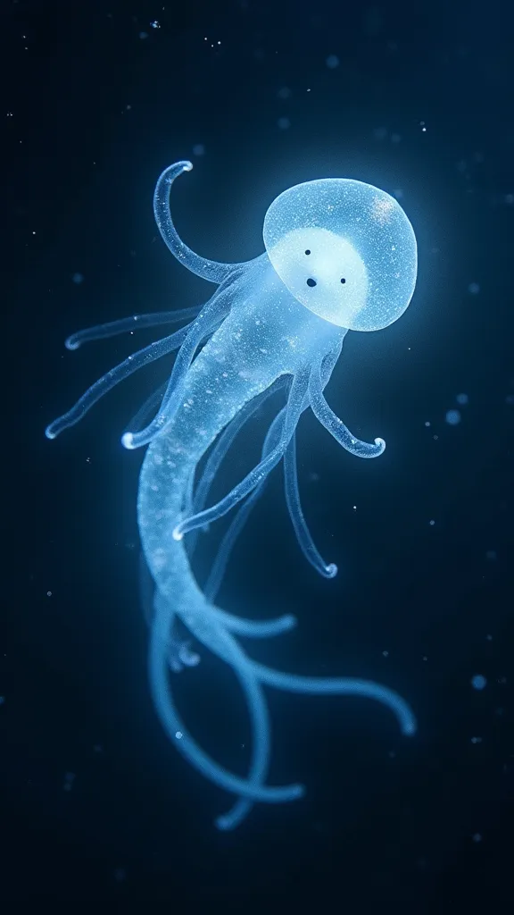 Photograph captures a soft surfaced Bioluminescent alien creature only locatable in the hostile, icy depths of the far northern deep sea. small particles of plankton visible in the entire image. Deep Sea Photograph by Alexander Semenov