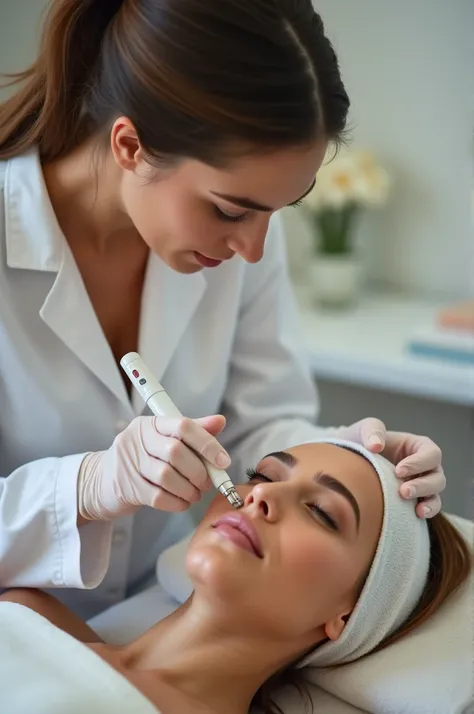 Beautician using facial radiofrequency 