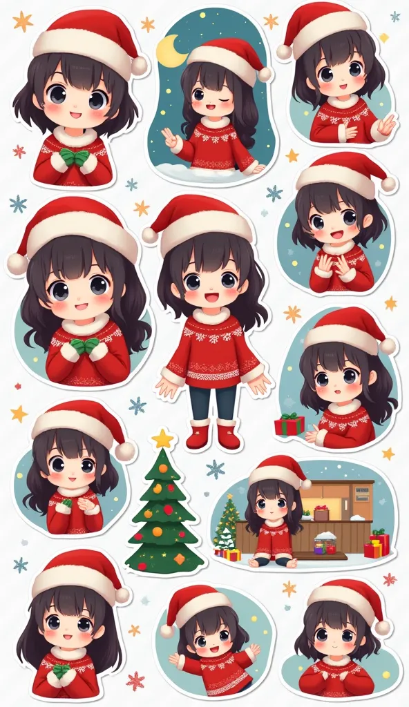 Anime girl Christmas stickers for Etsy 