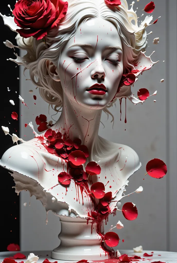 beautiful figure female death , broken android, digital art,  cracked porcelain face ,  futuristic appearance , striking, skull,...