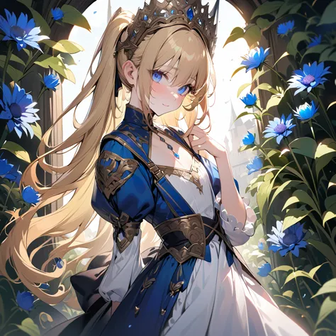 art：Cornflower,(masterpiece),(4K), high quality,( perfect anatomy), flat chest,((One Girl)),(Alone), fairy ,Long blonde hair,Pale skin, Beautiful Delicate Blue Eyes , ( adds dramatic and iconic elements to a highly detailed, elegant ),(Detailed medieval costumes ),Detailed skin, add dramatic and iconic elements to the scene , Silky to the touch,  hyper detail ,romantic, charming smile,  browse viewers , (Rich and colorful),( walking through a field of white flowers ),A quiet and dreamy atmosphere 、 give warmth and charm to the overall scene.。,(Look to the side),From the side,Cinema Lighting