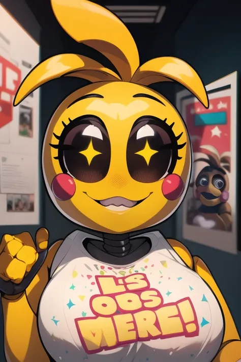 toychica, yellow, yellow sky, stars, big_tits, fucked poster, detailed shading, detailed ambient light, detailed background, mas...