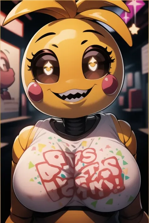 toychica, yellow, yellow sky, stars, big_tits, fucked poster, detailed shading, detailed ambient light, detailed background, masterpiece,