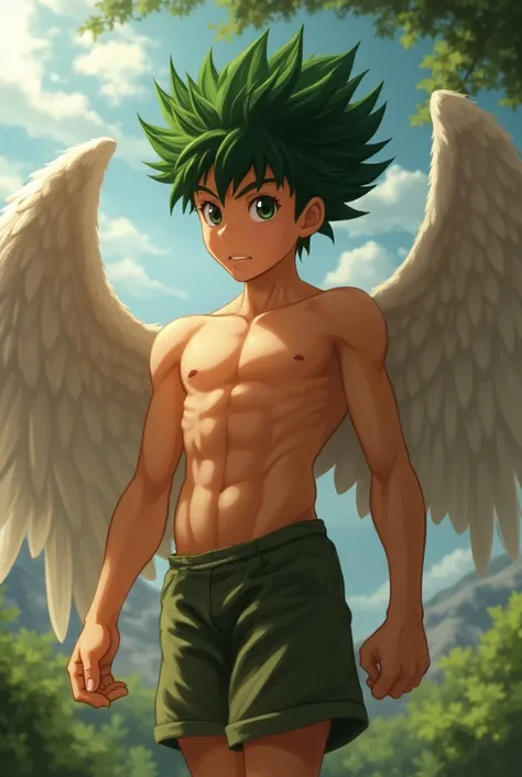 Image of naked Izuku Midoriya with an erect winged penis by Bakugo and Shoto