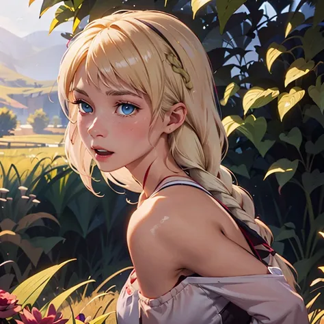 red dead redemption 2 german daughter,
blonde,braids,sleek tied hair,
slim face,white skin,sunkissed blush,light blue eyes,snub ...