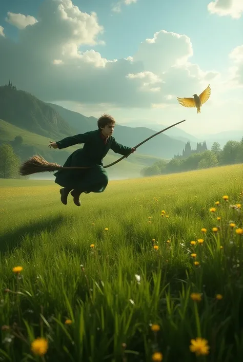 quidditch, Harry Potter,grassland，Harry Potter，Golden Globe， broom,Contest