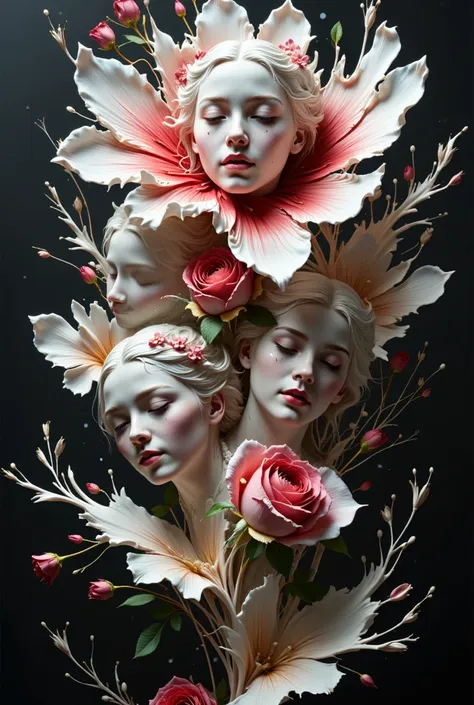 5 human faces as a petal