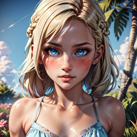 red dead redemption 2 german daughter,
blonde,braids,sleek tied hair,
slim face,white skin,sunkissed blush,light blue eyes,snub ...