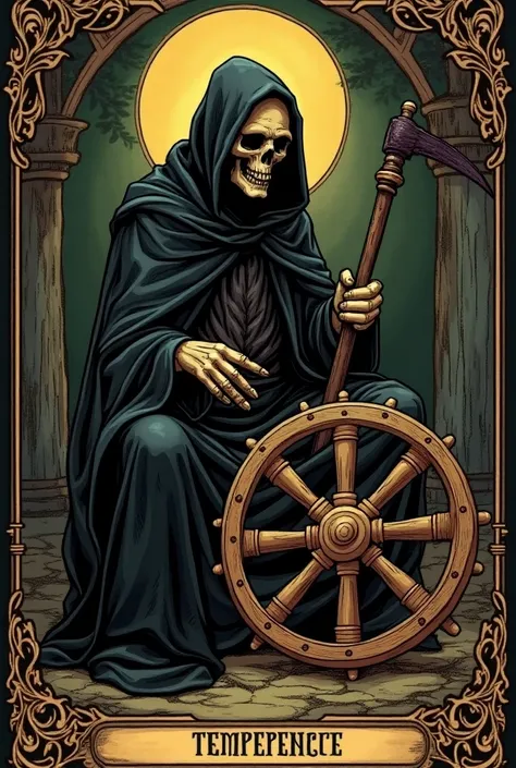 Give me a picture of the Tarot Grim Reaper Temperance Hermits Wheel of Fortune
