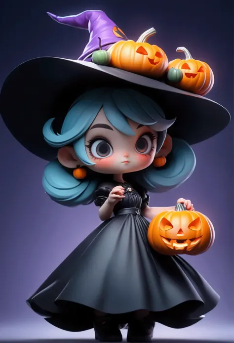 masterpiece, best quality,8k, official art , super high resolution,owo style ,chibi,halloween theme，1 girl, girl in a black dres...