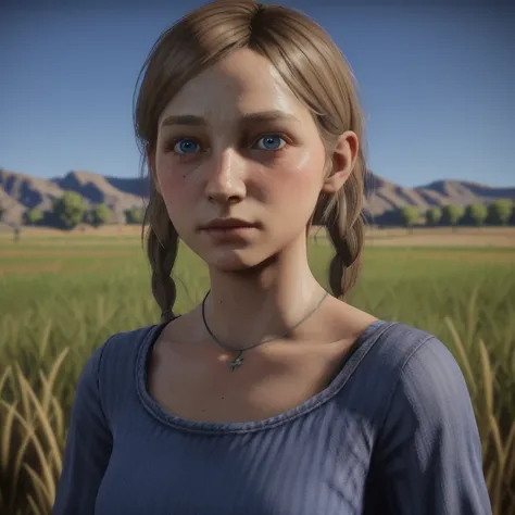 red dead redemption 2 german daughter, blonde,braids,sleek tied hair, slim face,white skin,sunkissed blush,light blue eyes,snub ...