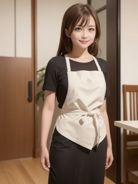 In 8K,highest quality:1.4, ultra high resolution:1.5, (realistic:1.4),masterpiece:1.2,(highest quality:1.4)、 RAW photo、 １japanese girl、 cute、medium breasts:1.5、 (alone:1.8)、kitchen、 (shy smile:1.3), smooth skin、30 years old:1.5、beautiful black eyes、natural...