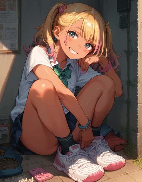 1girl,gyaru,small breasts,bitch,whore,smile,pixel art,socks,shoes