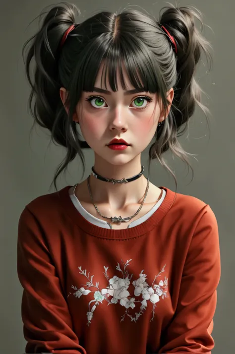 a highly detailed digital illustration featuring an anime-style character with a youthful appearance. the subject is a young wom...