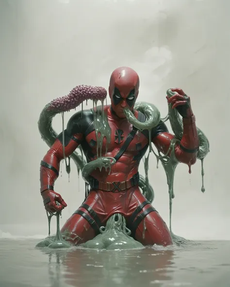 deadpool, superhero, tentacle entanglement,, monster breeding, wet, slime, tentacles, slimy tentacles, monster and human breedin...