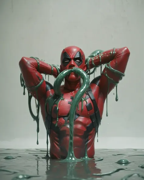 deadpool, superhero, tentacle entanglement,, monster breeding, wet, slime, tentacles, slimy tentacles, monster and human breedin...