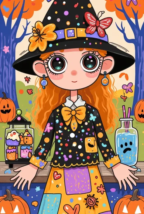  A station for girls selling candy， Digital Art by Lennie Lee  , tumblr, Fantasy Art,  Halloween art style ,  cute detailed digital art , Witch fairy tale, Fantasy Art style, Cute digital art, Bright witch,  Brightly colored illustrations ,  a lovely dark ...