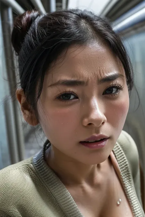   Beautiful Japanese Actress  、 1 girl,Flying debris,,  award winning photo  ,  very detailed , FACE FOCUS , Big double eyes( woman ), 1、 Black Hair 、  GROWING SKIN 、((( face that has been impatient the whole time)))、 Insulated、 trains long and thin nasal ...