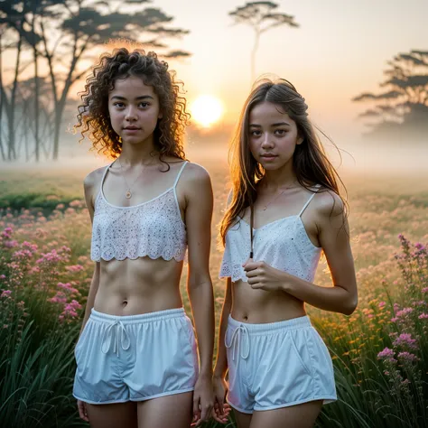 hazy attic, godrays, freckles, gorgeous freckly angelic victorian disheveled blonde skinny teen, style of david hamilton, summer...