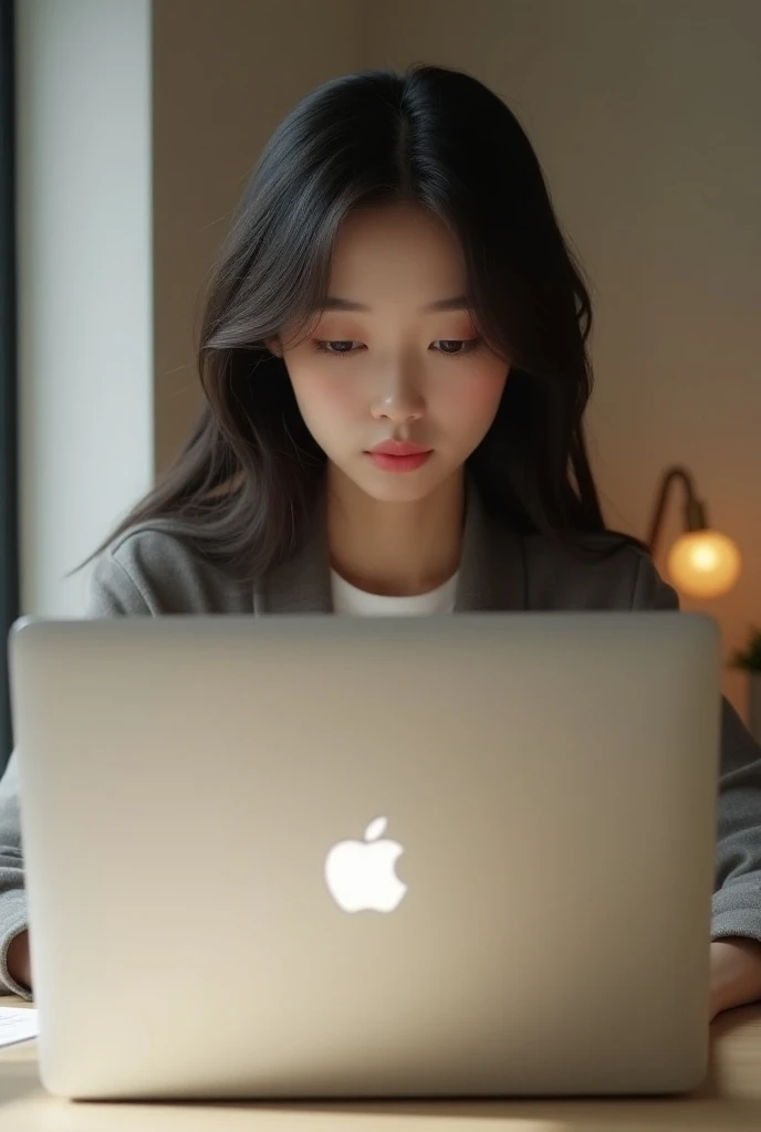 Korean girl using Macbook