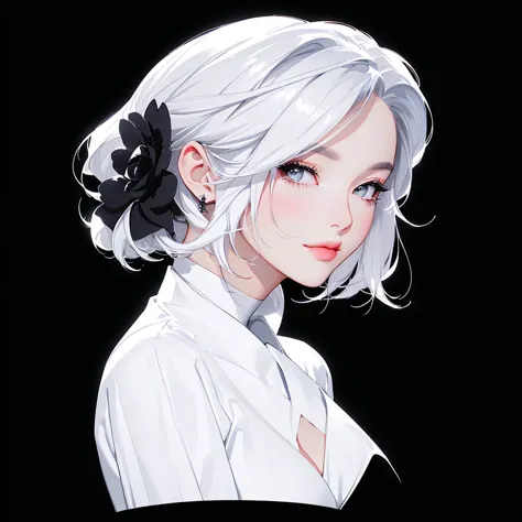 black background and black , elegant digital art,  white haired woman  , elegant digital painting,  digital painting のスタイルで, # b...