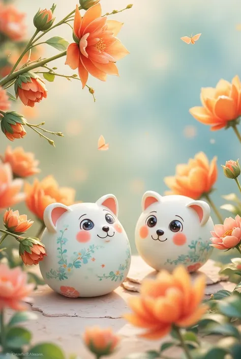 cute background , pottery with cute faces,  smooth pottery with cute faces