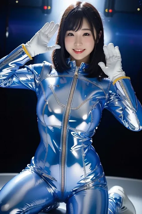 outer space 、space suit、plump beauty、 open the front zipper in half、shiny material 、masterpiece、high definition high image quali...