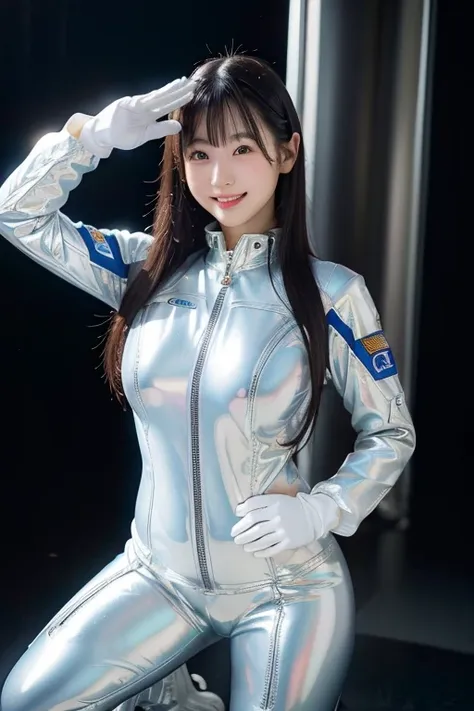 outer space 、space suit、plump beauty、 open the front zipper in half、shiny material 、masterpiece、high definition high image quali...