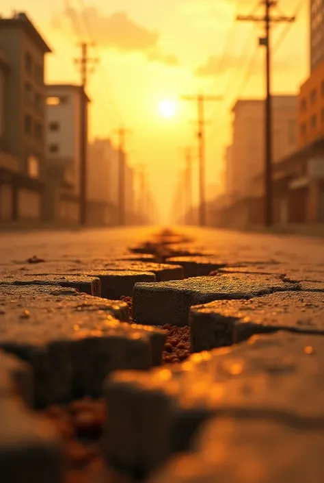 Vibrant and gritty macro photography closeup of Bishkek city, capturing the scorching heat and worn infrastructure, reminiscent of a dystopian Mad Max landscape, with cracked pavement, rusty metal, and worn concrete, set against a backdrop of hazy, sun-bea...