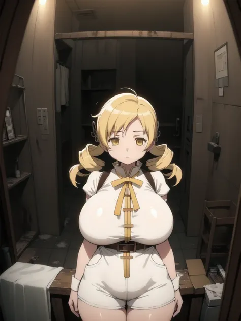 (best quality),1girl,(solo),mami tomoe,hd,sharp,beautiful and detailed,curvy,mature woman,thick body,((huge breasts)),shiny skin...