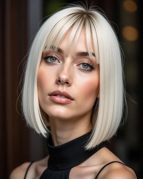 portrait of nexia a young italian woman with a straight asymmetrical platinum haircut that run in footing clothing in park

imag...