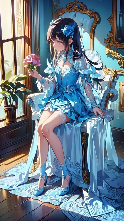 masterpiece,  best quality ,  very detailed, (Illustration, Official Art: 1.1), ((((light blue Long Hair)))), (()), Cute face, masterpiece,  best quality , ((((Very delicate and delicate))  BEAUTIFUL GIRLS)))), wonderful,   Beautiful Detailed Eyes Kneeling...