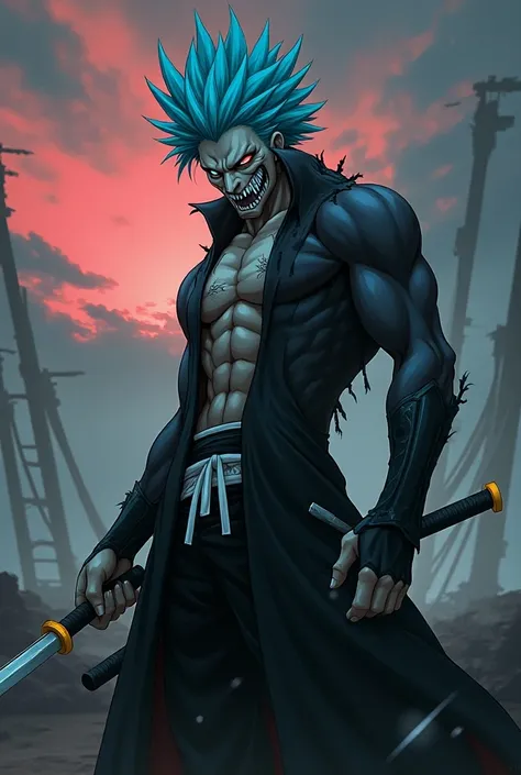 crie um personagem de bleach chamado grimmjow, blue hair
