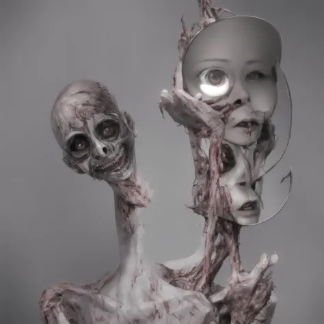 loab...   image of a woman with a mirror and a mirror with a face on it, hyperrealistic nightmare scene, weird, body - horror, b...