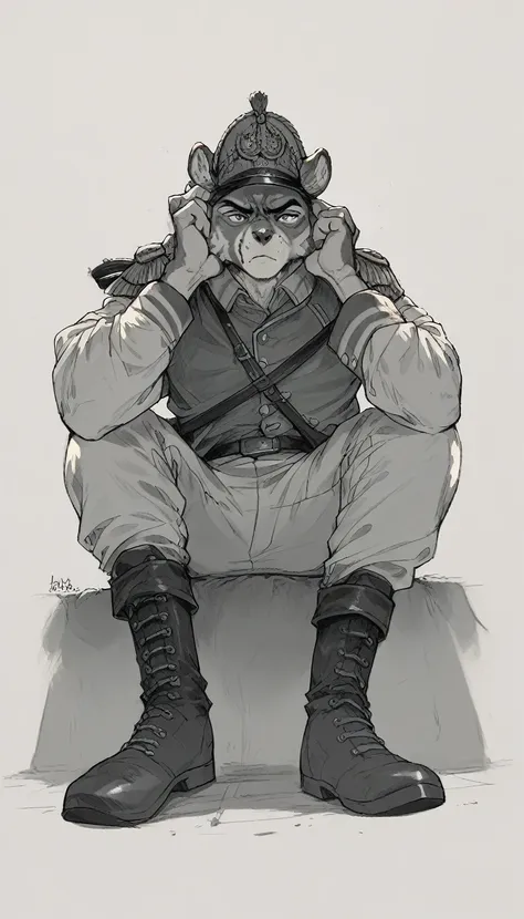 anthro furry military men, low angle, long shoot, good face, the style of the artwork should resemble that of jacques-louis davi...