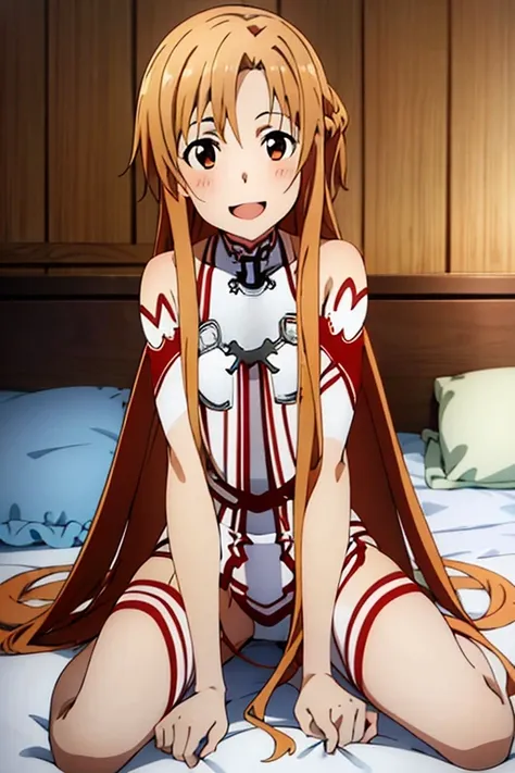 ((best quality)), ((masterpiece)), (be familiar with),  perfect face, indoor, bedroom,  watching viewers,
one woman, yuuki asuna...