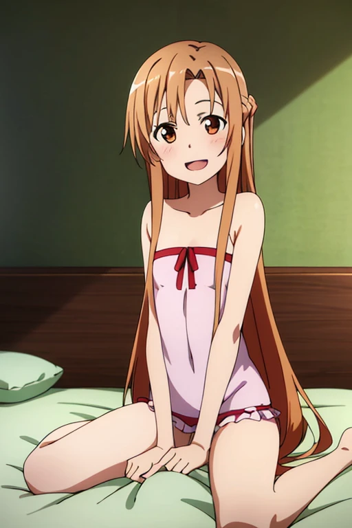 ((best quality)), ((masterpiece)), (be familiar with),  perfect face, indoor, bedroom,  watching viewers,
one woman, yuuki asuna...