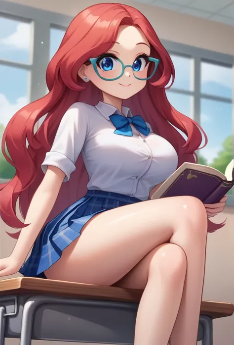 ( Light smile, blue eyes,  white stiletto heels , schoolgirl outfit, ribbon, pajarita,  Looking at the viewer , pleated plaid skirt, White shirt,  collared shirt , black thighs), BREAK, ( perfect anatomy : 1.5, hermosos  detailed eyes , beautiful cuerpo de...