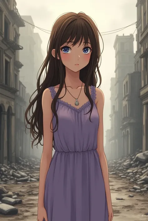 A detailed character design of an 18-year-old girl, blending Art Nouveau, Impressionism, Watercolor, and Anime styles. The girl is now 165 cm tall, with a slender figure. Her long, wavy brown hair flows down her back, more tamed than in her youth. Her feat...