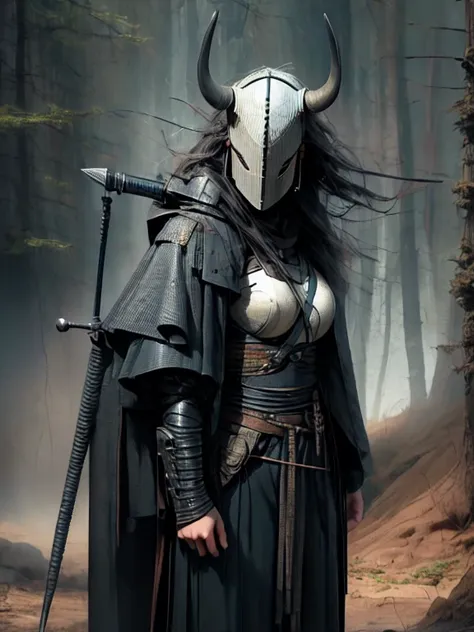 photorealistic,(hyperrealistic:1.2),beautiful,masterpiece,(best quality,4k,8k,highres,masterpiece:1.2),ultra-detailed,(realistic,photorealistic,photo-realistic:1.37),perfect lighting,derpd,mask,horns,cloak,faceless,katana,holding sword,detailed hands and f...