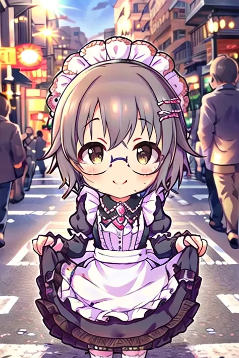 masterpiece,  best quality ,  kampala,  touch the idolmaster ,  maid headdress,  side lock, glasses, frills, brooch, maid,    bl...