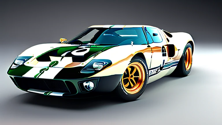 Picture in 3D. Ford gt40 car in white and black.